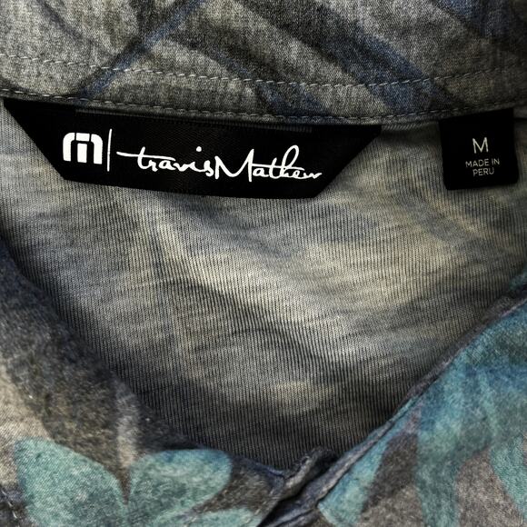Travis Mathew Golf Polo Mens Medium Blue Gray Hawaiian Shirt Golfing Sportswear - Picture 3 of 7